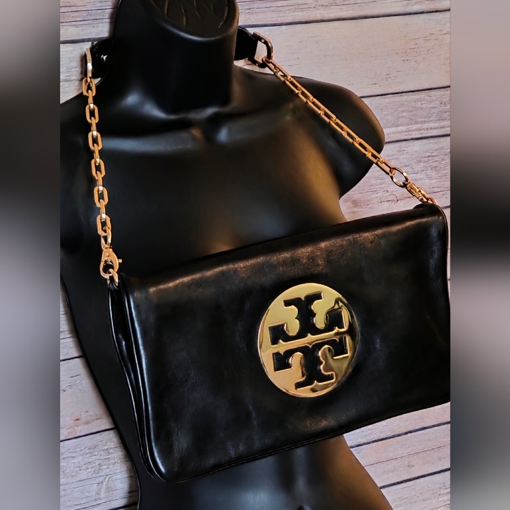 TORY BURCH Black Leather Shoulder/Clutch Bag EUC - Picture 3 of 16